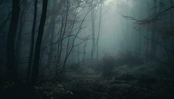 une effrayant forêt dans l'automne, une mystère dans la nature beauté généré par ai photo