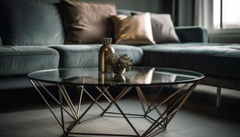 moderne luxe vivant pièce avec confortable canapé et élégant conception généré par ai photo