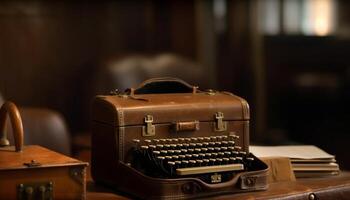 antique machine à écrire sur rustique tableau, une nostalgique encore la vie généré par ai photo