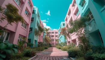 le ancien escalier pistes à le célèbre bâtiment coloré façade généré par ai photo