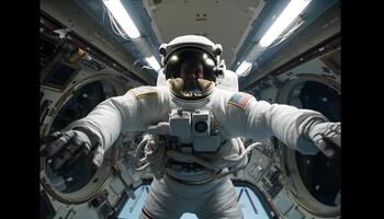 un astronaute, en volant dans futuriste air véhicule, explorant espace aventure généré par ai photo