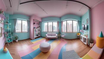 moderne appartement conception avec brillant couleurs et confortable meubles à l'intérieur généré par ai photo
