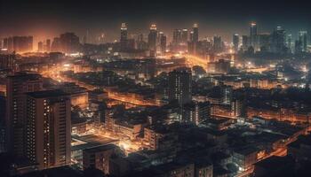 Pékin financier district brille avec grattes ciels dans le nuit ciel généré par ai photo