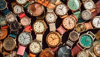 intemporel élégance une collection de antique montres-bracelets dans chrome et or généré par ai photo