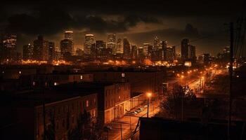 le illuminé grattes ciels de le financier district à crépuscule généré par ai photo