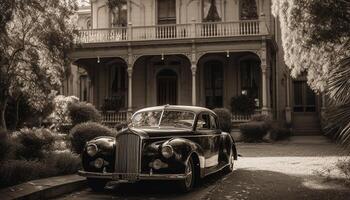 un vieux façonné ancien voiture avec chrome phare, une luxe transport généré par ai photo