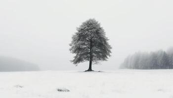 tranquille hiver scène neige couvert forêt, pin des arbres, solitude, silence généré par ai photo