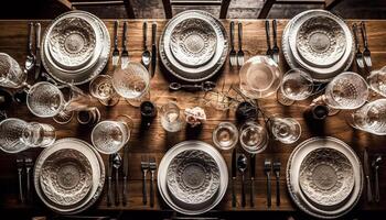 une moderne bar collection verre, bol, plaque, et du vin bouteille généré par ai photo