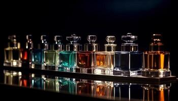 verre bouteille détient parfumé liquide pour élégant beauté traitement collection généré par ai photo