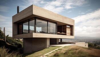 moderne luxe appartement avec large balcon surplombant paysage urbain et la nature généré par ai photo