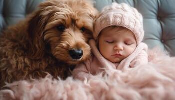 une espiègle chiot apporte Nouveau la vie et bonheur à famille généré par ai photo