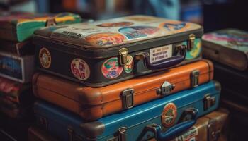 antique cuir valise, une nostalgique décoration pour national pièce généré par ai photo