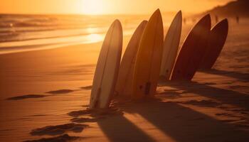 surfant à crépuscule, une tranquille scène de beauté dans la nature généré par ai photo