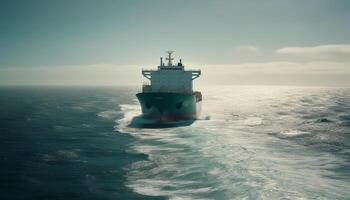 une grand récipient navire porter cargaison conteneurs voiles sur l'eau généré par ai photo