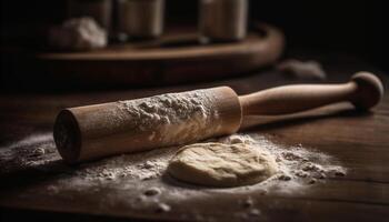 fait maison rustique pain, cuit avec biologique farine et sain Ingrédients généré par ai photo