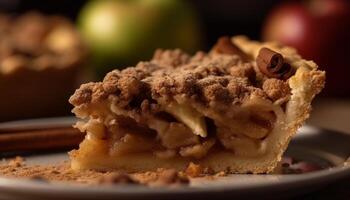 une décadent tranche de fait maison Pomme tarte avec fouetté crème généré par ai photo