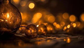 d'or Noël ornement brille dans défocalisé hiver nuit fête généré par ai photo