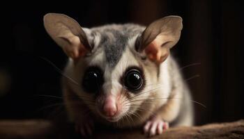 curieuse chinchilla avec rayé fourrure regards en haut avec vigilance généré par ai photo