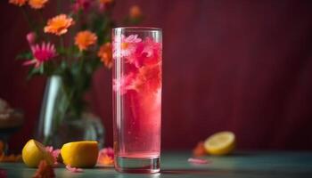 une juteux tropical Margarita avec Frais citron vert et fraise tranche généré par ai photo