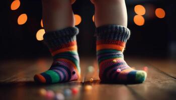 chaud de laine chaussettes garder Humain pieds confortable sur hiver nuits généré par ai photo