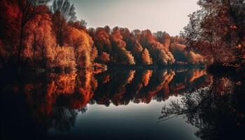 tranquille l'automne forêt reflète vibrant couleurs dans tranquille étang généré par ai photo