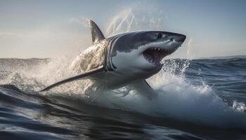 majestueux à bosse infractions, les dents mis à nu, dans admiration inspirant africain des eaux généré par ai photo