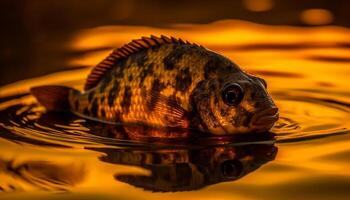 d'or koi nage dans tranquille étang, reflétant coloré beauté généré par ai photo