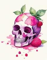 crâne avec des fruits sur une blanc Contexte aquarelle graphique photo
