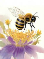 abeille sur une fleur sur une blanc Contexte aquarelle graphique photo