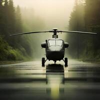 militaire hélicoptère sur une vert forêt. génératif ai, ai génératif photo