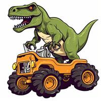 tyrannosaure dinosaure monte sur une monstre camion. trex équitation monstre un camion clipart, ai généré photo