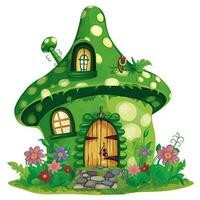 illustration de une vert maison avec une coccinelle sur une blanc arrière-plan, vert Fée maison clipart, ai généré photo