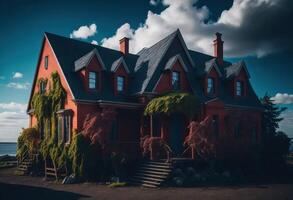 paysage de rêve fantaisie coloré maison. ai généré photo