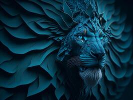 Lion tête fantaisie portrait dans bleu et Orange couleurs. génératif ai photo