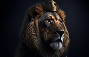 Lion dans couronne ai généré photo
