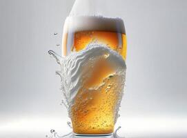 verre de Bière avec magnifique mousse sur blanc Contexte. ai généré photo