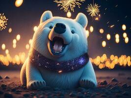 mignonne polaire ours à une Nouveau ans fête, ai généré photo