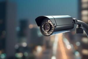 Sécurité vidéosurveillance caméra sur moderne ville. établi avec génératif ai La technologie photo