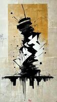 génératif ai, encre noir rue graffiti art sur une texturé papier ancien arrière-plan, inspiré par banky. verticale affiche. photo