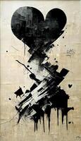 génératif ai, encre noir rue graffiti art sur une texturé papier ancien arrière-plan, inspiré par banky. verticale affiche. photo