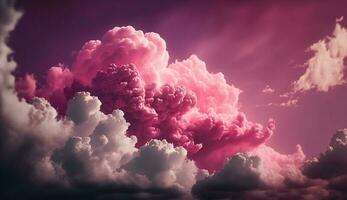 génératif ai, rose magenta fantastique des nuages, ciel et paysage. doux couleurs et avec brillant lumières photo