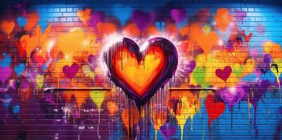 génératif ai, coloré cœur comme graffiti l'amour symbole sur le mur, rue art. fondu peindre. photo