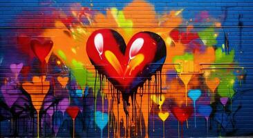 génératif ai, coloré cœur comme graffiti l'amour symbole sur le mur, rue art. fondu peindre. photo