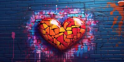 génératif ai, coloré cœur comme graffiti l'amour symbole sur le mur, rue art. fondu peindre. photo