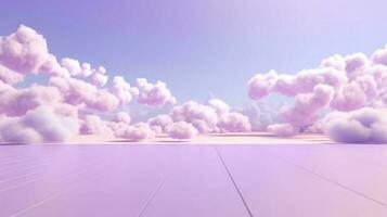 génératif ai, violet, numérique lavande Couleur fantastique 3d des nuages sur le sol, ciel et paysage. doux couleurs et avec brillant lumières. photo