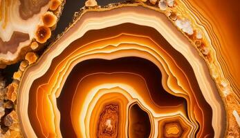 génératif ai, Naturel volcanique agate des pierres fermer lumière orange, abricot écraser et d'or texture. fond d'écran arrière-plan, quartz marbre, décoratif Roche modèle. photo