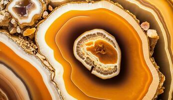 génératif ai, Naturel volcanique agate des pierres fermer lumière orange, abricot écraser et d'or texture. fond d'écran arrière-plan, quartz marbre, décoratif Roche modèle. photo