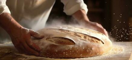 génératif ai, mains de boulanger dans restaurant ou Accueil cuisine, prépare écologiquement Naturel des pâtisseries photo