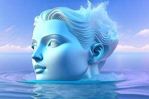 bleu femelle têtes dans l'eau génératif ai photo