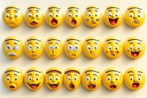 Jaune emoji ensemble visages. génératif ai photo